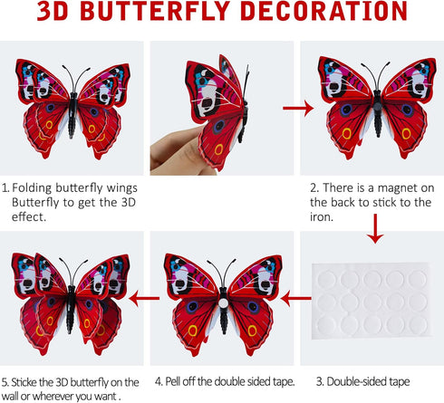 24PCS Butterfly Wall Decals, Removable 3D Butterflies Decor for Kids Room Bedroom Decoration