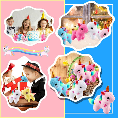 16 Pack Mini Plush Unicorn Toys, Small Stuffed Unicorn Keychain Toys Bulk for Christmas Birthday Wedding Favors