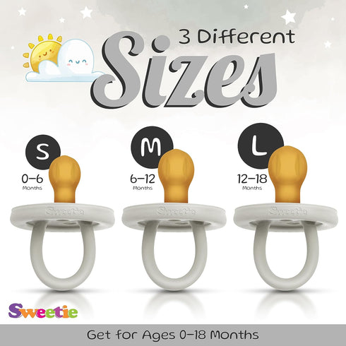 6-12 6-12 SWEETIE Rubber Pacifier Natural Rubber Pacifier Rounded Grey Medium Month (Medium Months, Grey)