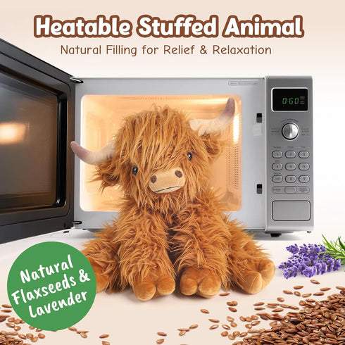 Highland Cow Stuffed Animals, Microwavable & Weighted Stuffed Animal, Highland Cow Plush for Warmth Comfort, Heatable