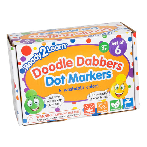 READY 2 LEARN Doodle Dabbers Dot Markers, Set of 6 Washable Colors, Non Toxic with Specially Designed Toddler Grip