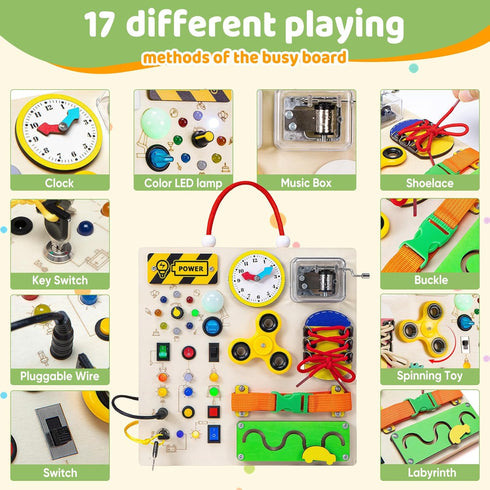 GNAYUIJ 1 2 3 1+ Busy Board Montessori Toys for Years Old Toddler,Wooden Sensory Educational Fidget Board Toy with Led