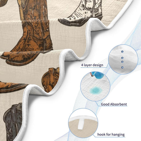 Caikeny 35x35 Inch Baby Towel Cowboy Boots Baby Hooded Towel Brown Soft Cotton Bath Towels for Baby Newborns Hooded