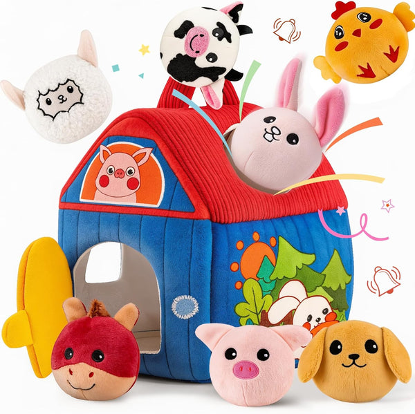 SAIMAND Baby Toys 6-12 Months, Barn with Stuffed Farm Animals, Montessori Toy