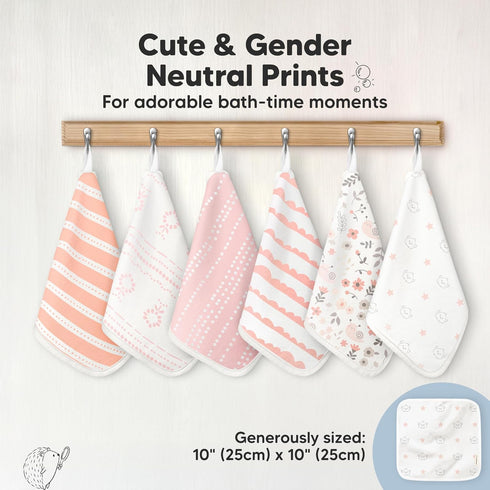 6-Pack Cotton Baby Washcloths for Newborn - Organic Cotton Muslin Soft Wash Cloths for Babies, Infant, Kids,Toddler