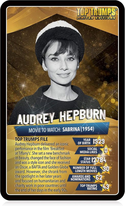 Top Trumps Card Game - Top 30 Movie Stars for Family Fun, Learning Games for Kids and Adults, 2 Players+