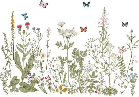 BWCXXZH Wildflower Grass Wall Decals Butterflies Stickers Dragonflies Floral Wall Murals Peel and