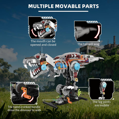 Set 8-14, (730PCS) Mechanical T-Rex Dinosaur Building with Lights, Rotatable Components & Display Stand, STEM Building