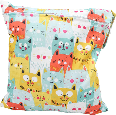 Pongnas Cute Cat Print Reusable Cloth Diaper Bag with Zipper Washable Hanging Wet & Dryfor