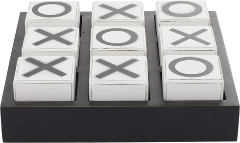 Deco 79 Black Wood Tic Tac Toe Game Set with White Block Pieces, 14" x 14" x 4"