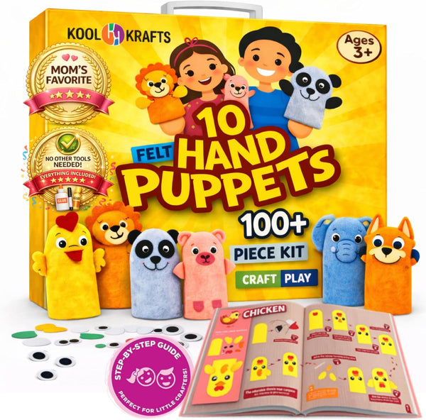 Hand Puppet Kit Make Your Own Animal Characters, 10 Felt Pieces, Simple