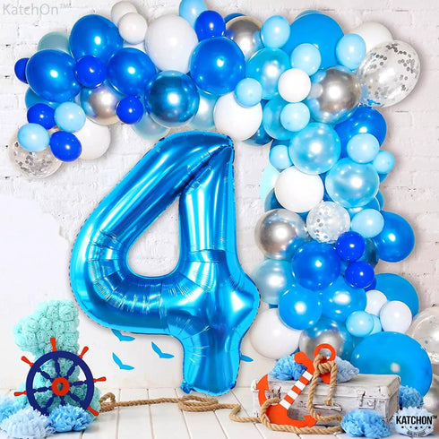 KatchOn Big Blue Number 4 Balloons - 40 Inch Blue 4th Birthday Balloons for Boys, Fourth Birthday Decorations