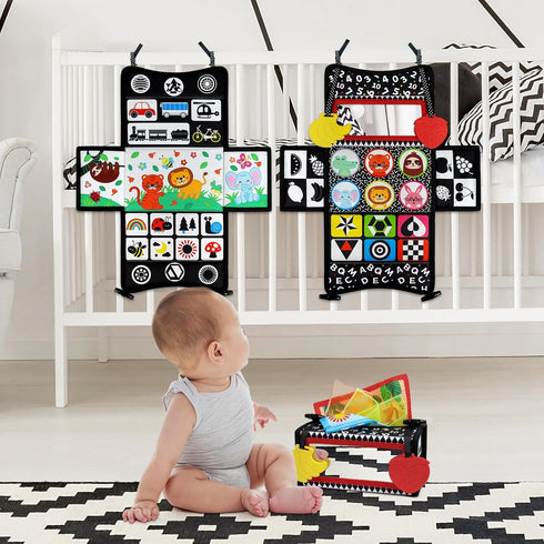Dr.Rapeti Tummy Time Mirror Toy - 3in1 Black and White High Contrast Double-Sided Foldable Sensory Montessori Toy with