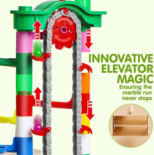 JOYIN 236Pcs Glowing Marble Run - Motorized Elevator Construction Building Blocks Toys for STEM Gifts