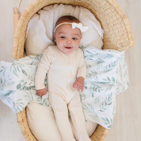 2 Pack 47" 47" Organic Baby Muslin Swaddle Blankets for Boy or Girl - Eucalyptus Leaves and Sage Swaddling Blanket