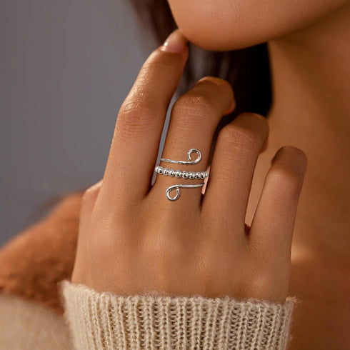 14K S925 LOVECOM Gold Plated Filled Fidget Rings With Opal Sterling Silver Adjustable Open Anxiety Ring for Women Cute