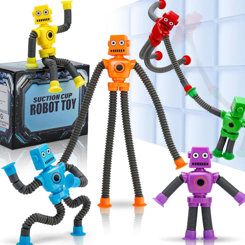 Robot Sensory Pop Tubes Toys 6PCS for Toddlers Boys Age 3-8, Suction