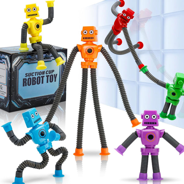 Robot Sensory Pop Tubes Toys 6PCS for Toddlers Boys Age 3-8, Suction