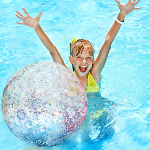 Hsei 3 Pcs Inflatable Beach Ball, 16 Inch Glitter Summer Swimming Pool Balls for Beach Wedding Outdoor Party Favor
