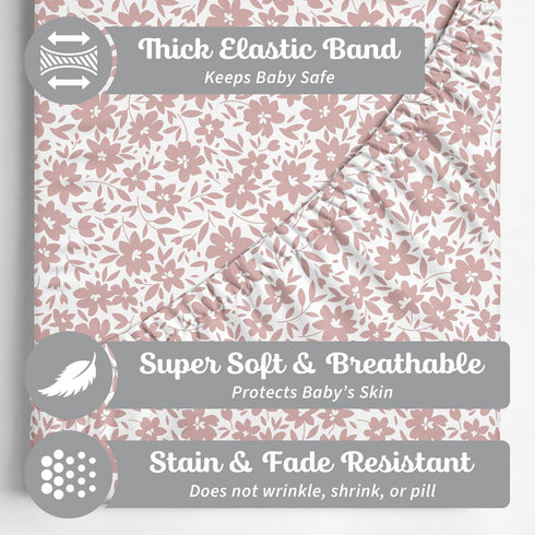 2 Pack Crib Sheets Neutral - Fitted Baby Crib Sheets Bed for Girl Boy - Standard & Toddler Mattress (Antique Rose)