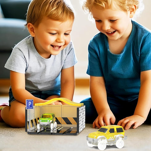 Pack 2 Set 3+ PTR07 PicassoTiles Magnetic Tiles Race Car Track Kit Parking Garage Expansion with Cars Magnet Tile