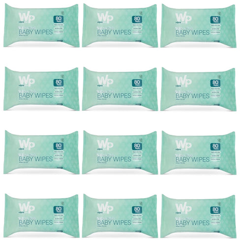 12 Packs 80 WIPESPLUS Baby Wipes, Hypoallergenic Ultra Soft Wipes for Sensitive Skin, Unscented, Alcohol Free, of Wipes