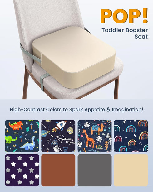 OPZAVYA Toddler Booster Seat for Dining Table and Kitchen Chair Adjustable Safety Straps, PU Leather, Non-Slip, Easy
