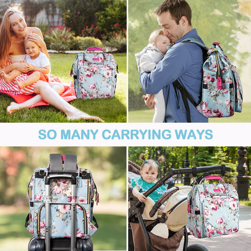 Backpack, Pack LitBear Diaper Bag Large Capacity Multifunction Nappy Bags, Waterproof Baby Bag Floral Insulated Sturdy