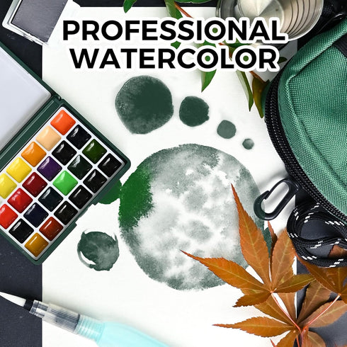 Set, 24-Color Set Funto Mini Watercolor Paint All-in-One Travel Paint Kit, with Crossbody Bag, Watercolor Journal