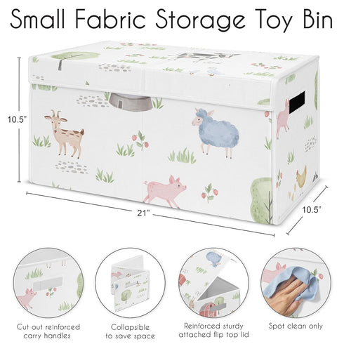 Sweet Jojo Designs Farm Animals Boy or Girl Small Fabric Toy Bin Storage Box Chest For Baby Nursery or Kids Room