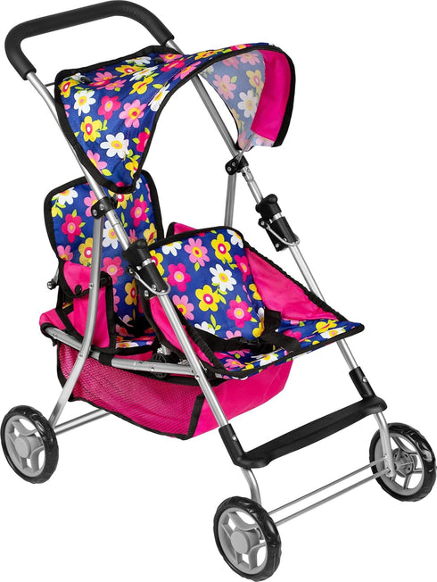 fash n kolor Twin Baby Doll Stroller - Pretend Play Baby Stroller