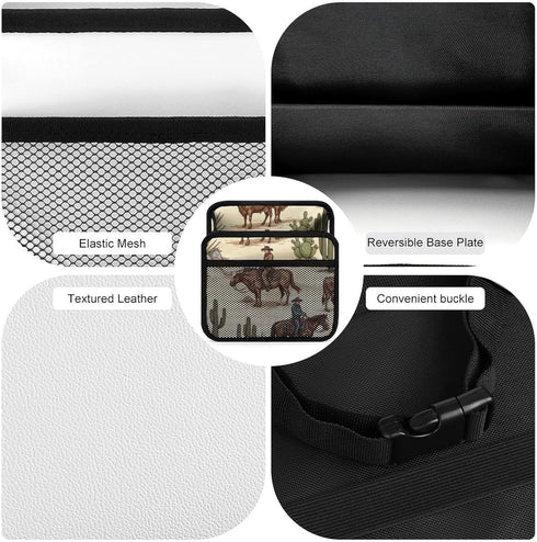 PPIKTC Spacious Hanging Auto Seat Organizer with Ventilated Mesh Pockets for Wet Wipes and Baby Supplies, Cowboy Cow