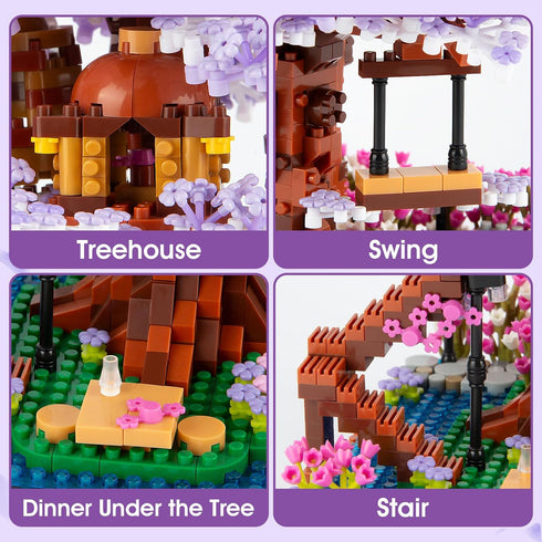 Set, Sets, 14+ (2200PCS) HIGH GODO Cherry Blossom Bonsai Tree Micro Building Japanese Sakura Tree House Model Flowers