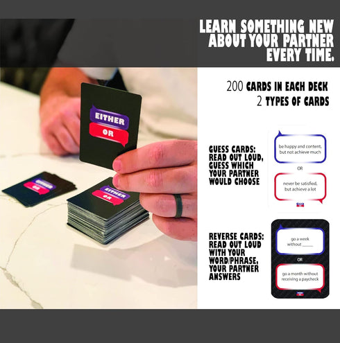 Either Or Couples Card Game - Outrageous Options for Date Night, Valentine's Day, Dinner, Anniversaries, Road Trips &