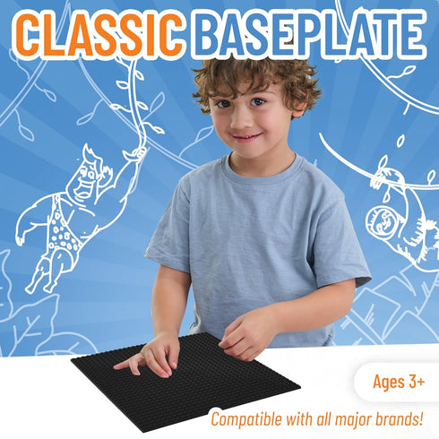 Strictly Briks Large Classic Stackable Baseplates, for Building Bricks, Bases for Tables, Mats, and More, 100% Compatible with All Major Brands, Black, 1 Piece, 10x10 Inches
