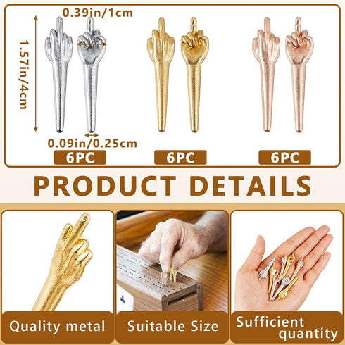 Jexine 18 Pcs Metal Cribbage Pegs - Unique Cribbage Board Pegs for Game Accessories, Fit 1/8 Holes, 3 Colors