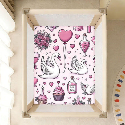 CZXW 52" 28" Swan Valentines Love Crib Sheets Fitted x Natural Cotton Soft & Breathable for Baby Crib Mattress
