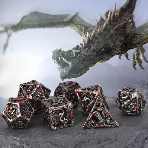 DND Dice, Hollow D&D Metal Dice Set with Gift Box, 7 PCs Steampunk Polyhedral Dice for RPG Games