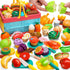 Cawiew 100 PCS Cutting Play Food Set For Kid Kitchen, Storage Basket with