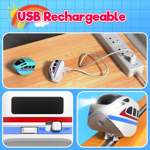 Set, 2-Pack Sets, Goody King Only Electric Train Not Fit with Magnetic Track, Replacement Electric Train Cars, USB