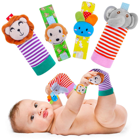 Baby Rattle Set with Cotton Socks and Wrist Strap, Infant Sensory Toys for 0-12 Months, Gifts for Boys and Girls