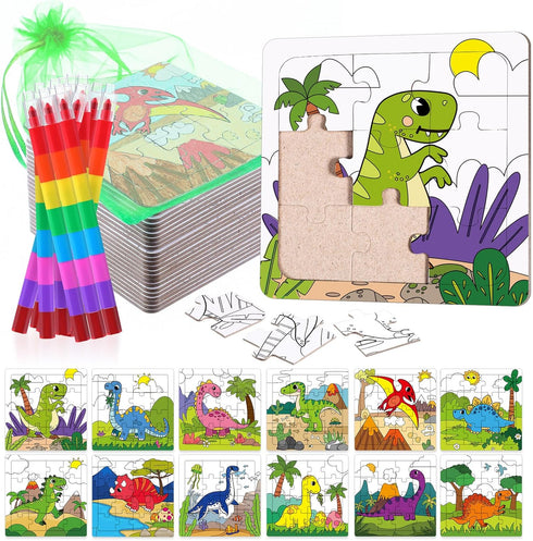 Fullhawl 12 Sets Dinosaur Puzzles for Dinosaur Theme Color Your Own Puzzles DIY