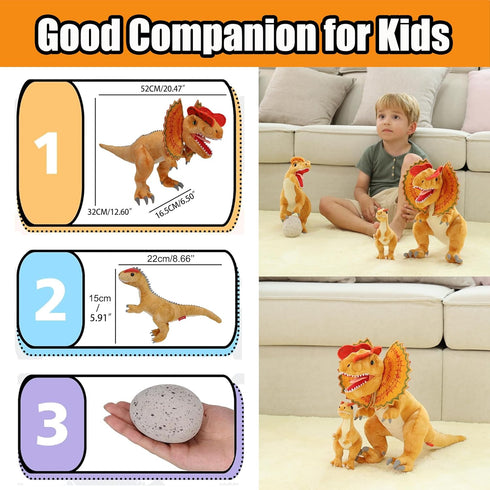 Set 20.5" 3-5 Dinosaur Stuffed Animal Family - Dilophosaurus Father with Baby Dinosaur Egg Plush Toys, Soft Stuffed