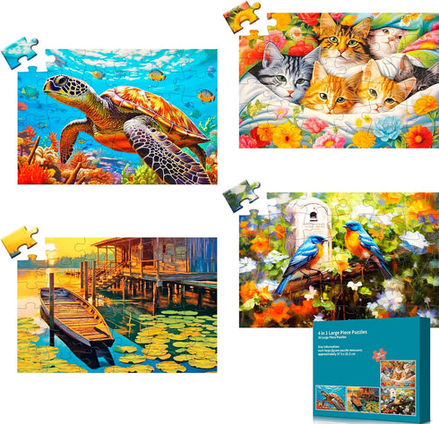4 Packs 36 Piece Large Jigsaw Puzzles for Elderly, Alzheimer's Activities, Easy Cognitive Games for Dementia