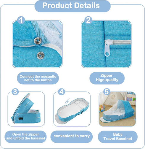 PGONEEE 2-1 Baby Travel Bassinet Portable Bassinets, Foldable Carry Bag Bassinet Travel Crib, Lightweight Baby Lounger