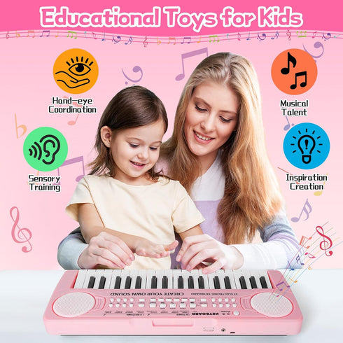37 3-8 Kids Toddler Toy Piano Keyboard - Key Pianos for Kid Music Toys Instruments with Microphone | Unlock Musical