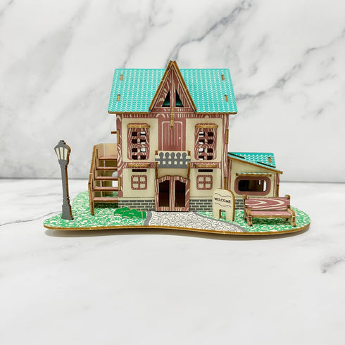 3D Wooden House Puzzles for Adults, Wooden Starry Sky Inn Building Model, 6.8" × 5.1" × 4", No Glue Required