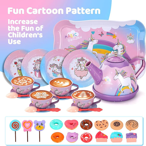 55Pcs Set Set, Set,Kids Set 3-5, 4 Tea Party for Little Girls, Princess Tea Party Unicorn Kid Tin Tea Kitchen Pretend
