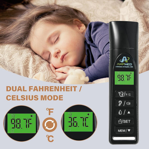 Amplim No Touch Professional Ear and Forehead Thermometer, Non-Contact Baby Thermometer for Kids, Touchless