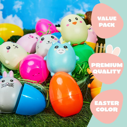10 JOYIN Pcs Jumbo Easter Eggs Filled with Cute Stress Reliever Animal Squishy Toy for Easter Egg Hunt, Kids Party